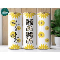 Personalized Mama Sunflower Tumbler For Mom, Mama Leopard Cup With Kids Names For Her, Mom Tumbler With Straw, Mom Glitt