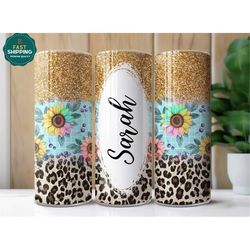 Sunflower Tumbler Personalized, Leopard Tumbler Cup With Name, Cheetah Tumbler With Straw, Sunflower Leopard Cup, Cheeta