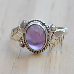 Dainty Amethyst Ring For Women, Gemstone Silver Ring, Purple Stone Women Ring, Handmade Leaf Ring, Unique Gift For Women