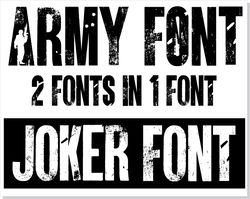 Army font and Joker font in one font / open type font & letters and numbers svg / Distressed Font