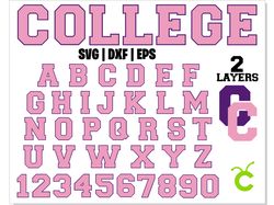 Classic College font alphabet SVG 2 layers pink | Sport font college alphabet letters and numbers svg Vintage College