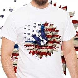 Boston Terrier Sunflower Shirt, USA Flag Flower T Shirt, Boston Terrier Shirt, Funny July 4th Shirt, America Sunflower S