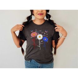 Faith Love Hope, Red Blue White Sunflowers Shirt, Happy 4th of July Shirt, 4th of July Gifts, USA Crewneck, 4th of July