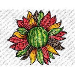 Watermelon Leopard Sunflower Png Sublimation Design, Sunflower Png, Leopard Sunflower Png, Hand Drawn Watermelon Png, Di
