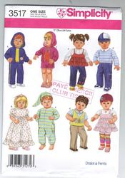 Simplicity 3517 - 15 inch (38 cm) doll clothes sewing patterns - Vintage pattern PDF Instant download