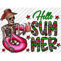 Hello Summer png, flamingo skeleton Png, I Love Summer PNG File, Summer Design, Watermelon, Sublimation Designs Download
