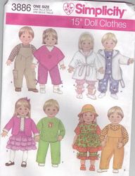 Simplicity 3886 - 15 inch (38 cm) doll clothes sewing patterns - Vintage pattern PDF Instant download