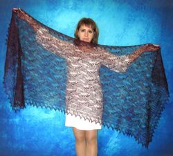 Hand knit embroidered dark wine-purple scarf, Warm Russian Orenburg shawl, Goat down cover up, Wool wrap, Bridal stole