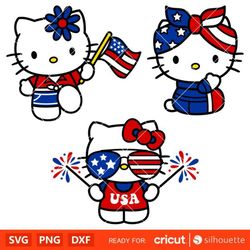 Patriotic Hello Kitty Bundle Svg, Sanrio Svg, Hello Kitty Svg, Kawaii Svg, Cricut, Silhouette Vector Cut File