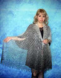 Hand knit warm gray scarf, Russian Orenburg shawl, Wool wrap, Goat down stole, Lace pashmina, Cover up, Kerchief, Cape