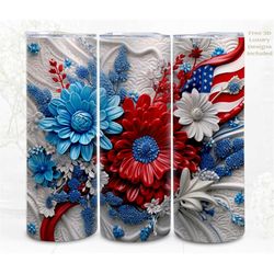 3D Patriotic Tumbler Wrap Sublimation, 3d Floral American