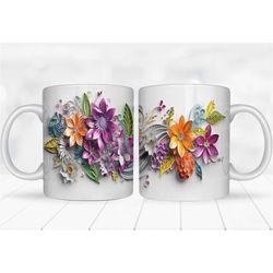 3D Mug Wrap, Chrome Spring Flowers 3D Sublimation