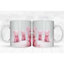 3D Mug Wrap, Pink Heart Teddy Bears 3D Sublimation