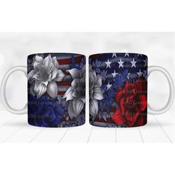 3D Mug Wrap, Patriotic Neon Flag Florals 3D Sublimation