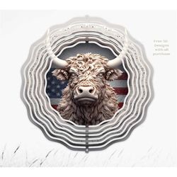 3d pattern, highland cow patriotic 3d wind spinner, 3d background, digital paper wall art, 12x12, 300dpi commercial use