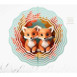 3D Pattern, Baby Foxes 3D Wind Spinner, 3D Background, Digital Paper Wall Art, 12x12, 300dpi Commercial Use 3D Digital P