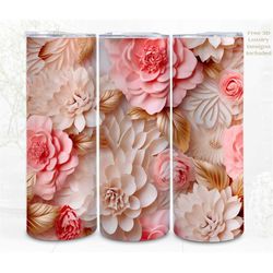 3D Pink Tumbler Wrap Sublimation, Gold Wedding Florals Digital Art File, 20oz Tumbler Straight Skinny PNG 300 Dpi, 3D De