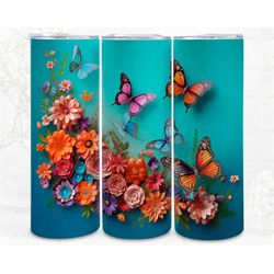 3D Monarch Butterflies Digital Art, Sublimation, 300dpi Straight Skinny 20 oz Tumbler Wrap, Fabrics, POD, Sublimate, Wal