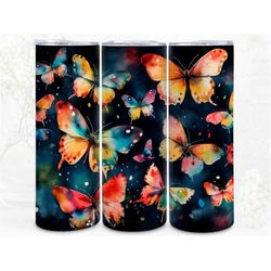 rainbow swallowtail watercolor digital art, sublimation, 300dpi straight skinny 20 oz tumbler wrap, fabrics, wall canvas