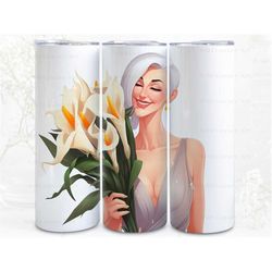 Elegant Lady Floral Digital Art, Sublimation, 300dpi Straight Skinny 20 oz Tumbler Wrap, Fabrics, Wall Canvas, POD, Inst