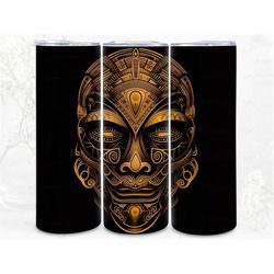 Tribal Mask Gold Digital Art, Sublimation, 300dpi Straight Skinny 20 oz Tumbler Wrap, Fabrics, Wall Canvas, POD, Instant