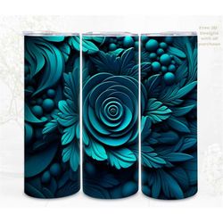 3D Flower Tumbler Wrap, Ornate Wooden Floral Digital Art, Sublimation, Straight Skinny 20 oz Tumbler Wrap, Instant Downl