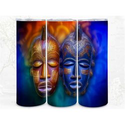Tribal Masks Digital Art, Sublimation, 300dpi Straight Skinny 20 oz Tumbler Wrap, Fabrics, Wall Canvas, POD, Instant Dow