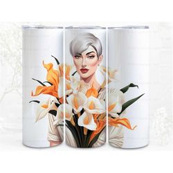 Elegant Lady and Lilies Digital Art, Sublimation, 300dpi Straight Skinny 20 oz Tumbler Wrap, Fabrics, Wall Canvas, POD,