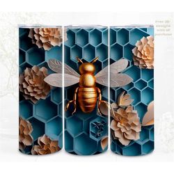 3D Bee Tumbler Wrap, Lux Bee on Honeycomb Digital Art, Sublimation, Straight Skinny 20 oz Tumbler Wrap, Instant Download
