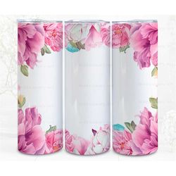 Floral Border Tumbler Wrap Sublimation Peonies Border, Sublimation, 300dpi Straight Skinny 20 oz Tumbler Wrap, Digital F