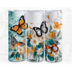 Butterfly Tumbler Wrap Sublimation, Butterflies Marble Digital File, PNG 300 Dpi, 3D Art Instant Download Commercial Use