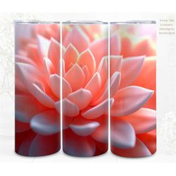 3D Succulent Floral Tumbler Wrap Sublimation Pink, 300dpi Straight Skinny 20 oz Tumbler Wrap, 3D Design, Commercial Use