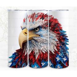 3D Quilling Tumbler Wrap Sublimation, Flag Bald Eagle Digital Art File, PNG 300 Dpi, 3D Design, Commercial Use
