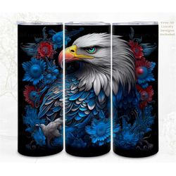 3D Patriotic Tumbler Wrap Sublimation Bald Eagle Floral, 3D Sublimation, 300dpi Straight Skinny 20oz Tumbler, Commercial
