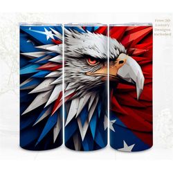 3D Quilling Tumbler Wrap Sublimation, American Bald Eagle Flag , 300dpi Straight Skinny 20 oz Tumbler, Patriotic, Commer