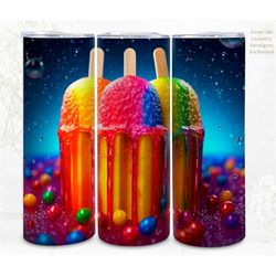 3D Popcicle Tumbler Wrap Sublimation Rainbow Popcicles, 300dpi Straight Skinny 20 oz Tumbler Wrap, 3D Design, Commercial