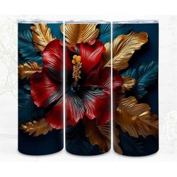 3D Tumbler Wrap Sublimation Red Hibiscus, 300dpi Straight Skinny 20 oz Tumbler Wrap, Digital File, Commercial Use
