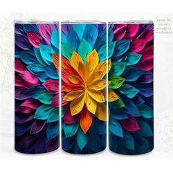 3D Floral Tumbler Wrap Sublimation Mystery Rainbow Flower, 300dpi Straight Skinny 20 oz Tumbler Wrap, 3D Design, Commerc