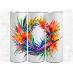 Bird of Paradise Watercolor Wreath Digital Art Print, Sublimation, Straight Skinny 20 oz Tumbler Wrap, Fabrics, Wall Art