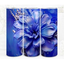 3D Tumbler Wrap Sublimation Blue Flowers, 300dpi Straight Skinny 20 oz Tumbler Wrap, 3D Design, Commercial Use