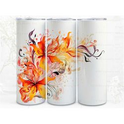 Flame Lily Abstract Border Digital Art Print, Sublimation, Straight Skinny 20 oz Tumbler Wrap, Fabrics, Wall Art, POD, I