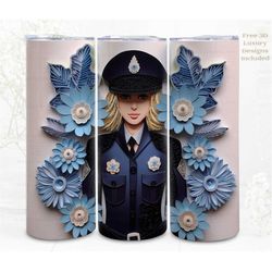 3D Flower Tumbler Wrap, Female Officer 3D Digital Art, Papercraft Sublimation, Straight Skinny 20 oz Tumbler Wrap, Insta
