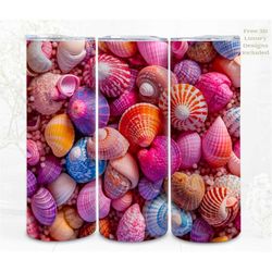 3D Tumbler Wrap Sublimation Bright Seashells, Sublimation, 300dpi Straight Skinny 20 oz Tumbler Wrap, Digital File, Comm