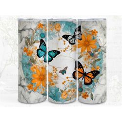 Marbled Exotic Butterflies Digital Art Print, Sublimation, Straight Skinny 20 oz Tumbler Wrap, Fabrics, Wall Art, POD, I