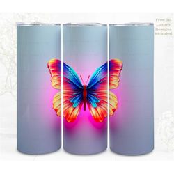 3D Tumbler Wrap Sublimation Gradient Neon Butterfly, Sublimation, 300dpi Straight Skinny 20 oz Tumbler Wrap, Digital Fil