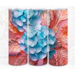 3D Tumbler Wrap Sublimation, Blue Hydrangea Floral Digital File, PNG 300 Dpi, 3D Looking Art Instant Download Commercial