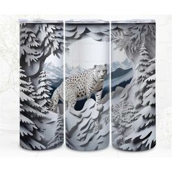3D Tumbler Wrap Quilling Sublimation, Snowy Leopard   Image Paper Craft PNG 300 Dpi,   Art Commercial Use