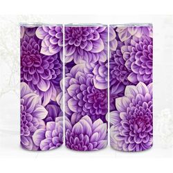 3D Seamless Tumbler Wrap Sublimation Purple Dahlia, 300dpi Straight Skinny 20 oz Tumbler Wrap, Digital File, Commercial