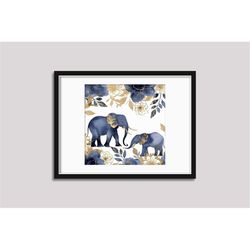 Elephant and Baby Series Digital Art Print, Fabrics, Wall Art, POD, Commercial Use, Instant Download