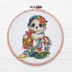 Easter Bunny Cross Stitch Pattern, Easter Basket Cross Stitch, Easter Eggs Embroidery, Easter Decor, Digital Download